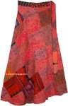 Coral Red Long Hippie Wrap Skirt with Patchwork