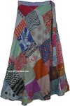 Abstract Sage Hippie Patchwork Wrap Around Skirt in Mixed Tones