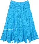 Full Cotton Crochet Skirt in Seagull Blue Mid Length