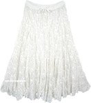 Scalloped Hem Crochet Pure White Mid Length Skirt