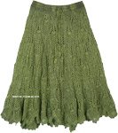 Stonewash Pickle Green Mid Length Cotton Western Skirt