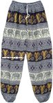 Navy and White Ethnic Elephant Print Harem Trousers