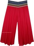 Scarlet Red Wide Leg Pants with Cotton Woven Waistband