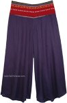 Navy Palazzo Rayon Pants with Woven Cotton Waistband