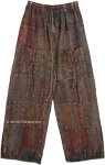 Unisex Boho Cotton Seersucker Wide Leg Pants with Pockets in Bark Brown