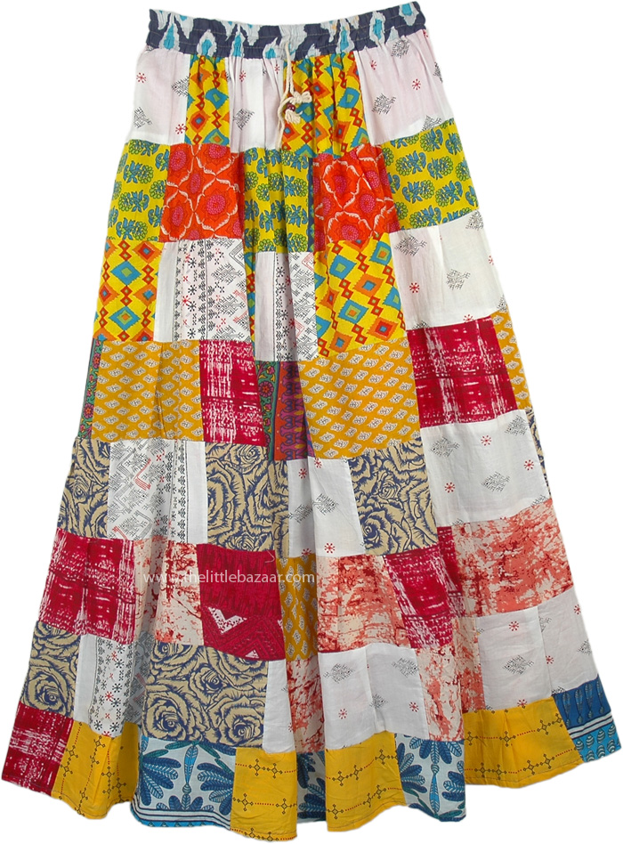 Tiered Myriad Colors Patchwork Style Cotton Long Sustainable Skirt ...