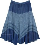 Denim Blue Western Skirt with Lacework and Tiers