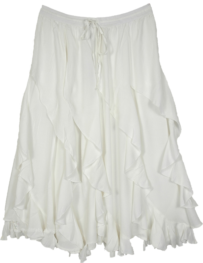 Ivory Curved Tier Skirt Asymmetrical Hem