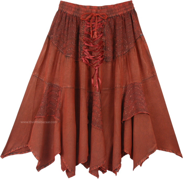 Dark Amber Handkerchief Hem Mid Length Cowgirl Skirt