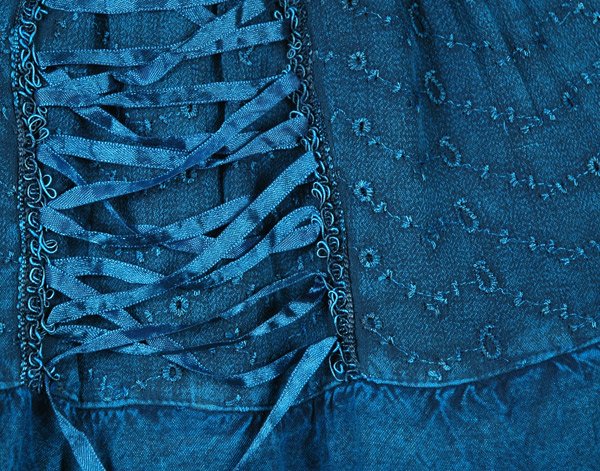 Teal Rodeo Lace Up Style Handkerchief Hem Mid Length Skirt