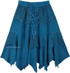 Teal Rodeo Lace Up Style Handkerchief Hem Mid Length Skirt