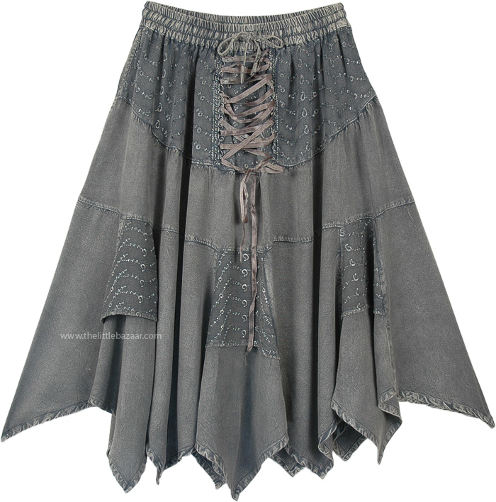 Steel Gray Western Mid Length Handkerchief Hem Skirt