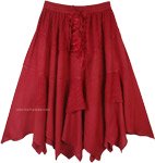 Rodeo Cowgirl Mid Length Handkerchief Hem Skirt in Cherry Red