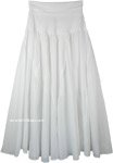 White Cotton Vertical Patchwork Maxi Skirt with Yoga Waist