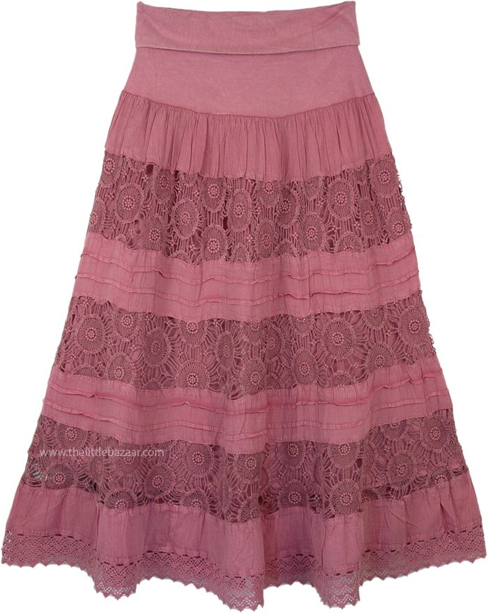 Thulian Pink Rose Foldover Waist Long Skirt