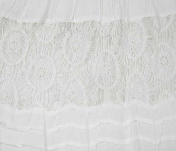 Dove White Floral Lace Crochet Maxi Skirt in Cotton