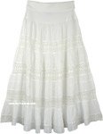 Dreamy White Flexible Yoga Waist Maxi Long Cotton Skirt