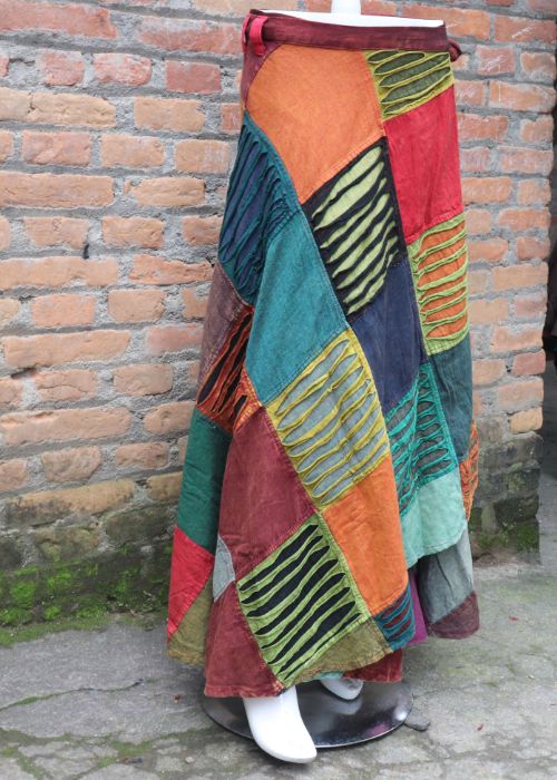 Woven Cotton Razor Cut Patchwork Wrapper Skirt | Multicoloured | Wrap ...