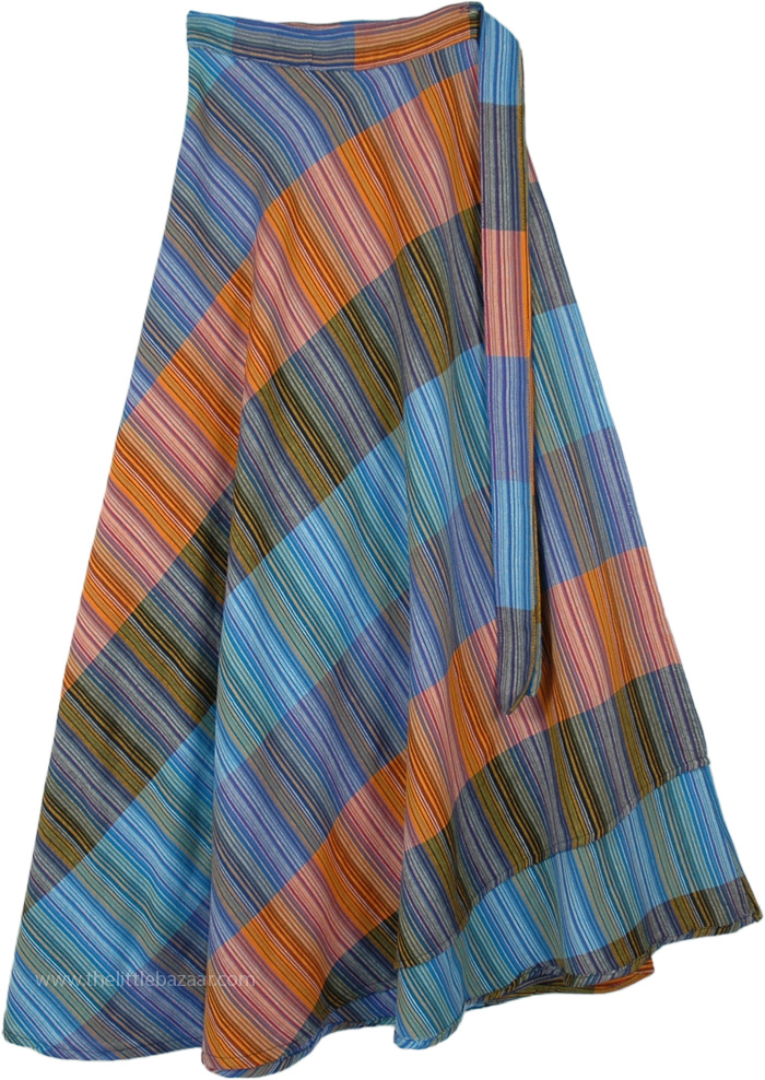 Evening Sky Long Boho Hippie Cotton Wrap Skirt | Blue | Wrap-Around ...