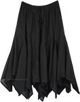 Solemn Black Handkerchief Hem Cotton Solid Patchwork Skirt