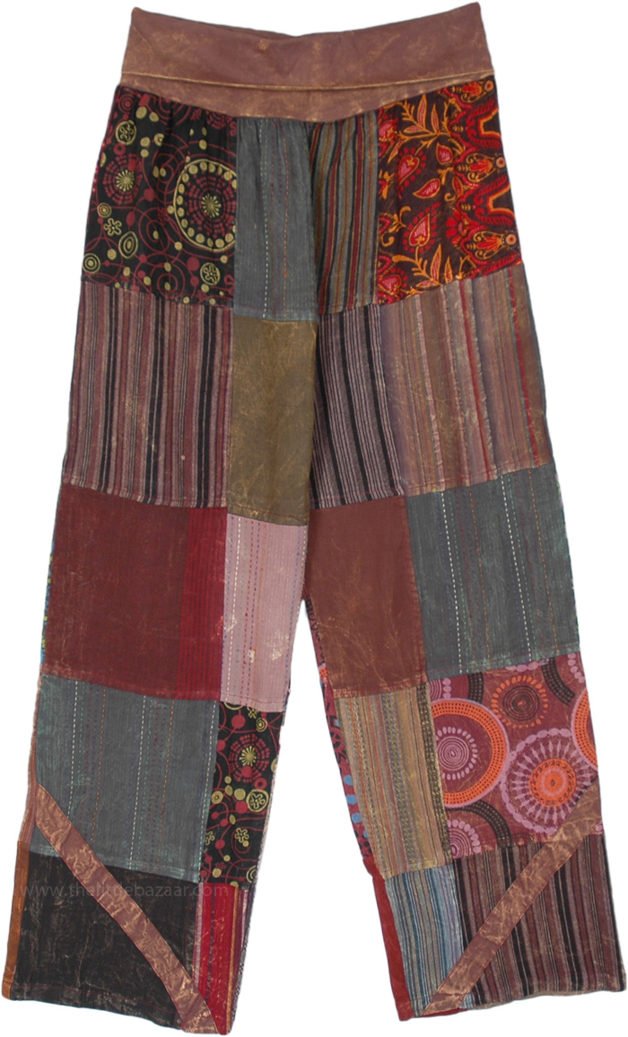 Mixed Patchwork Hippie Cotton Yoga Waist Pants