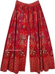 Tomato Red Wide Leg Full Flare Cotton Elephants Pants for Women