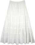 White Summer Cotton Flared Skirt with Gathered Tiers