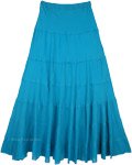 Turquoise Summer Cotton Flared Skirt with Tiers
