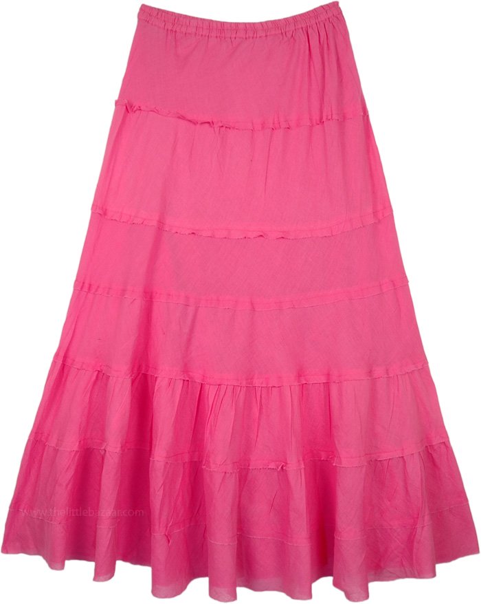 Hot Pink Summer Cotton Flared Skirt with Tiers | Pink | Tiered-Skirt ...