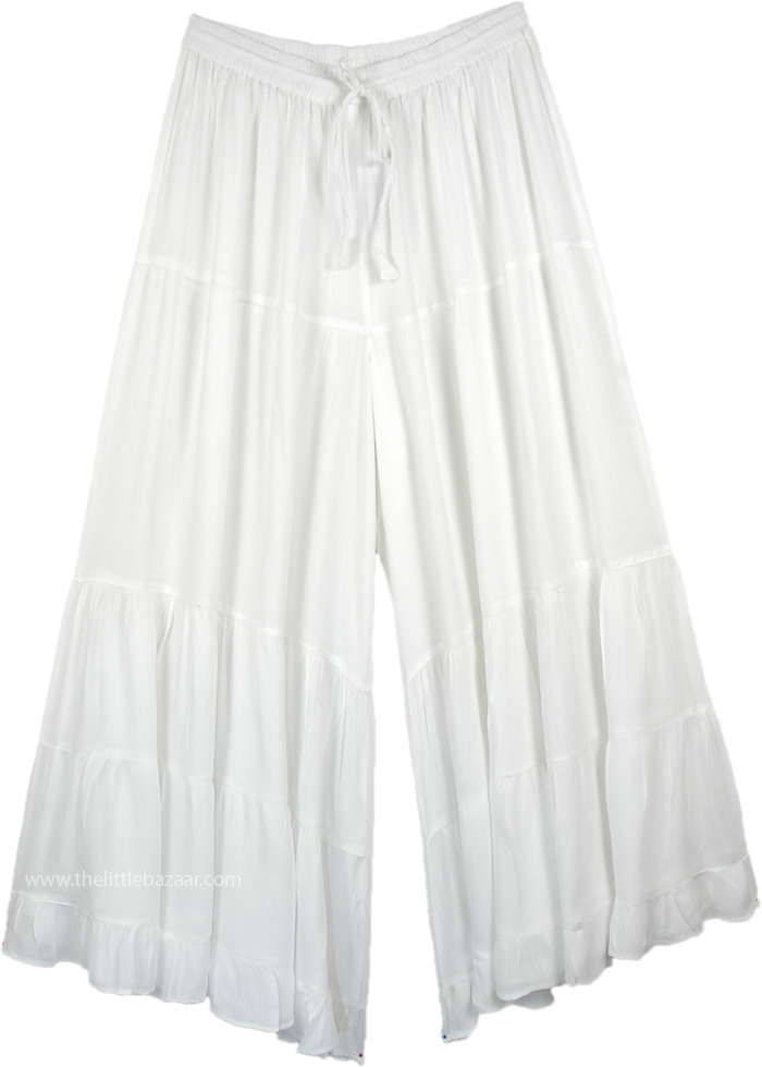 Solid White Wide Leg Long Summer Palazzo Pants White Split