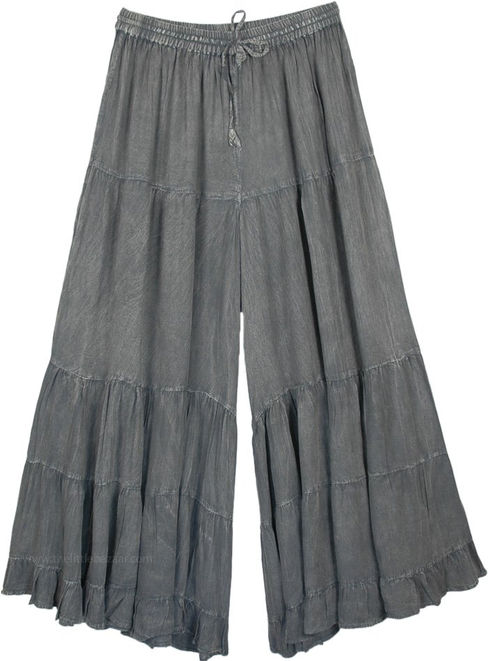 Ash Grey Stonewashed Boho Wide Leg Large Pants | Grey | Split-Skirts ...