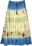 Blue Yellow Floral Applique Tie Dye Long Skirt