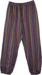 Purple Striped Cotton Womens Pants with Pockets