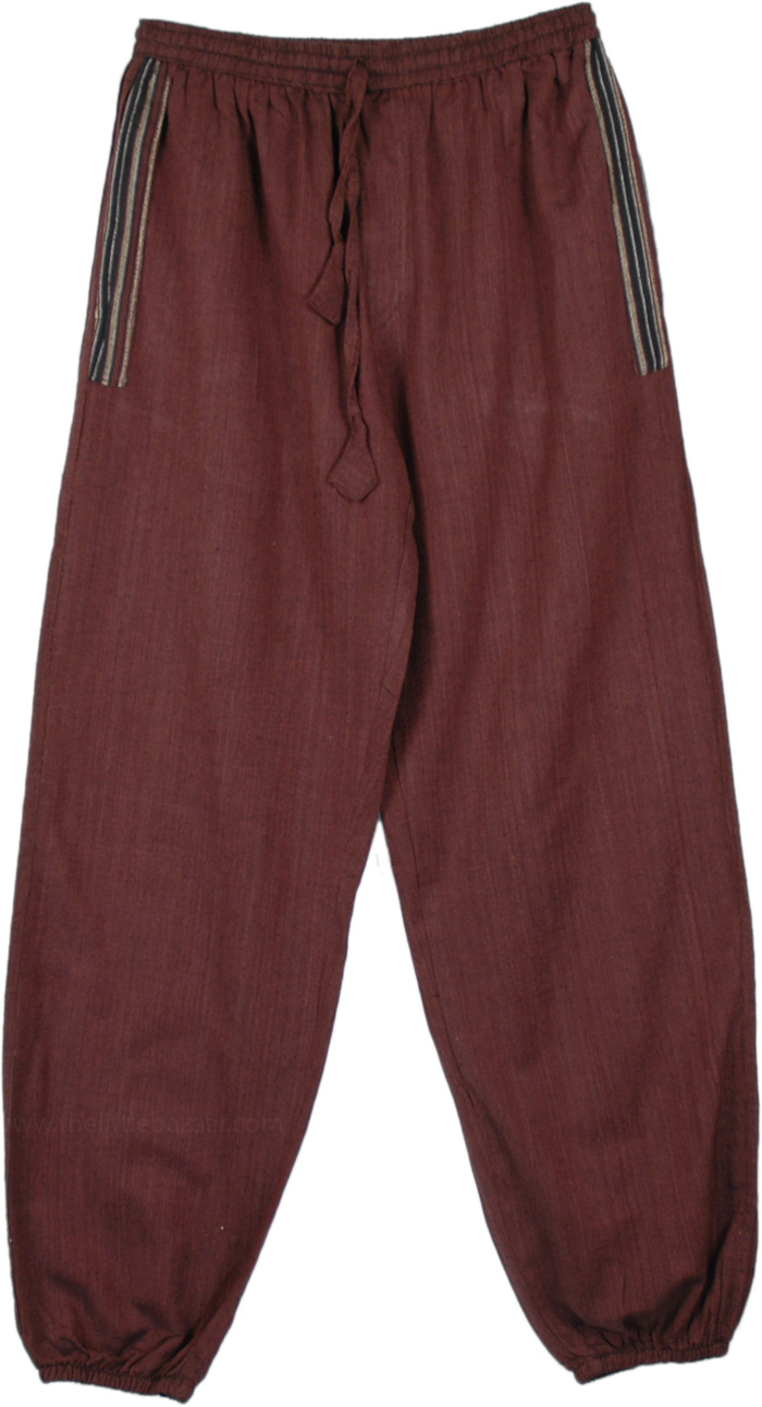 Brown Cotton Fun Harem Pants with Closed Ankles