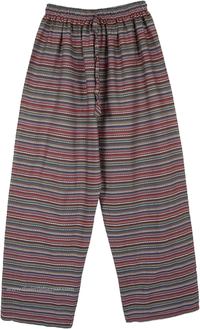Red Toned Multicolored Unisex Boho Pajama Pants