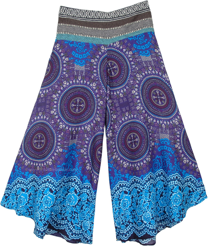 Purple Hue Wide Leg Pants with Elastic Woven Waist
