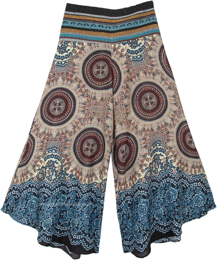 Matisse Blue Print Hemline Wide Leg Boho Hippie Pants