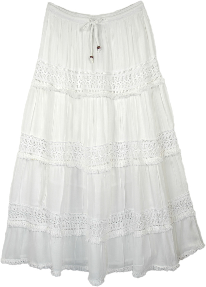 Evening Ivory Long Lace Skirt with Crochet Tier Details
