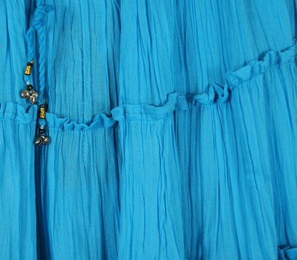 Aqua Blue Tiered Cotton Long Skirt with Pocket