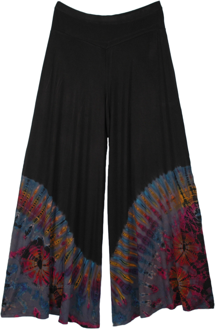 Wide Leg Split Skirt Pants with Colorful Tie-Dye