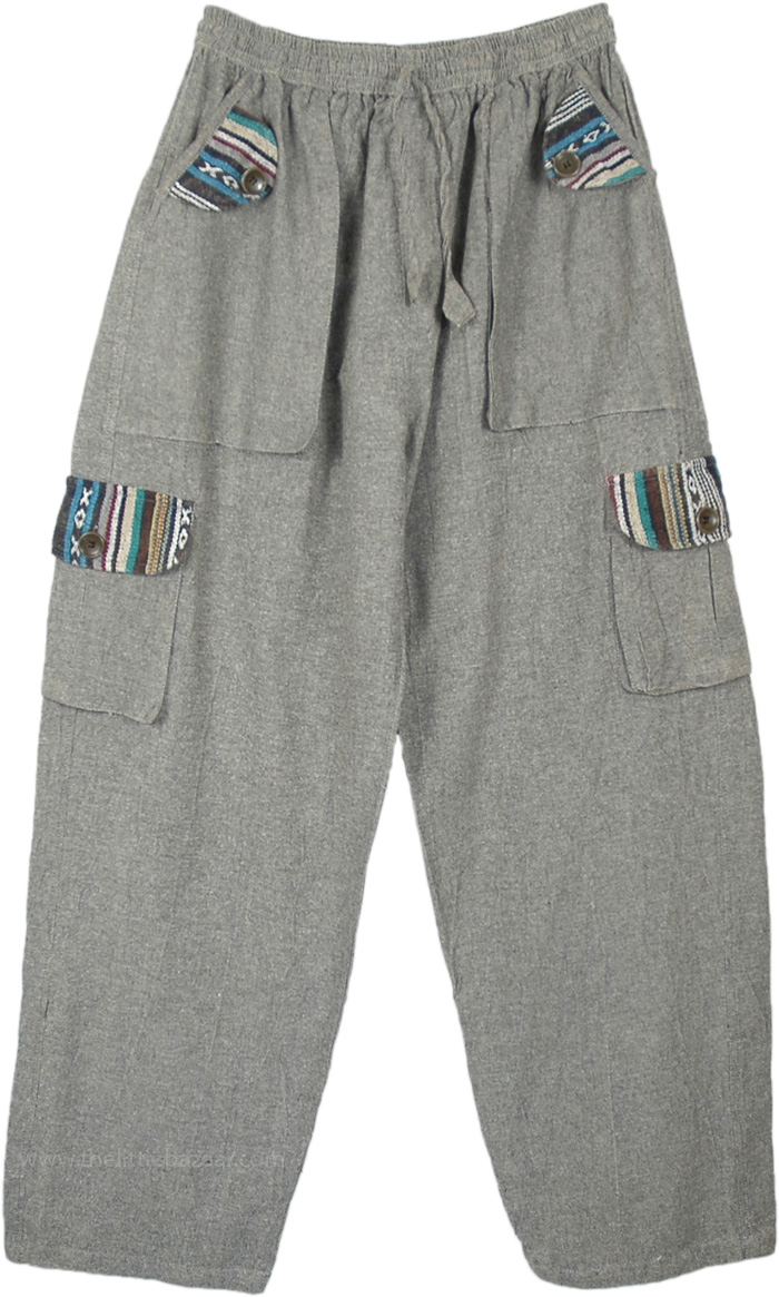 Everyday Grey Woven Cotton Pants with Pockets