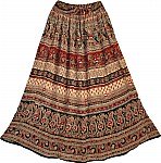 Ethnic Indian Floral Printed Rayon Long Skirt with Mirrors