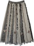 Grey Black Vertical Patchwork Skirt with Thread Fringes