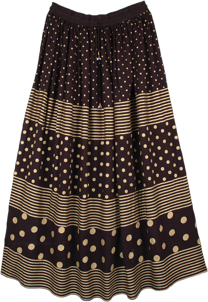 Jet Black and Gold Painted Rayon Long Skirt | Brown | XL-Plus, Misses ...