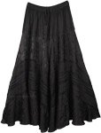 Midnight Black Boho Embroidered Rayon Renaissance Skirt