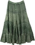 Sage Green Medieval Style Gypsy Rayon Long Skirt