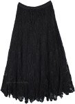 Deep Black All Crochet Pattern Cotton Long Skirt