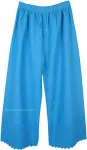 Turquoise Wide Leg Embroidered Cotton Pants