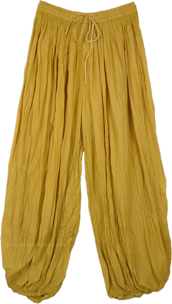 Crinkled Cotton Mustard Summer Harem Pants