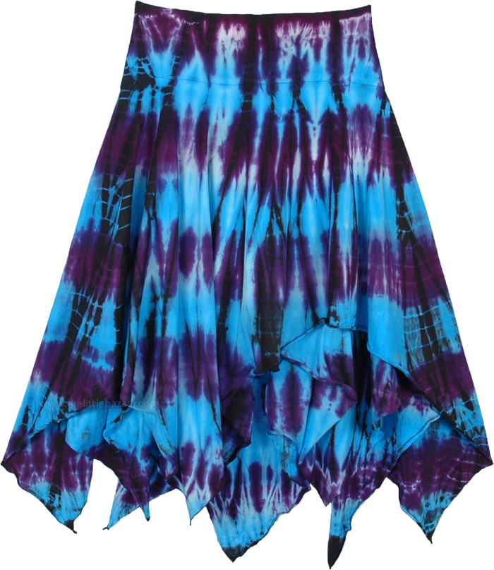 Asymmetrical Blue and Purple Tie Dye Bohemian Cotton Skirt